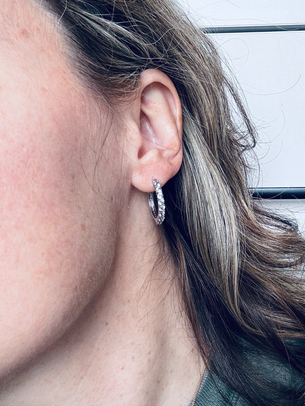 NWOT- Sterling Silver Crystal Hoop Earrings - White Sapphire